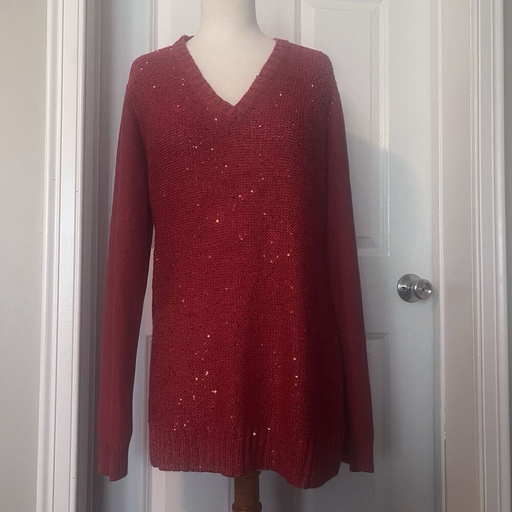 Holiday Sweater Charter Club Size XL Red Sequins Sparkles Christmas New Year's